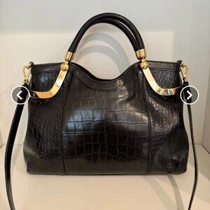 Milly Black Croc-Embossed Leather Satchel Crossbody – With Dustbag.